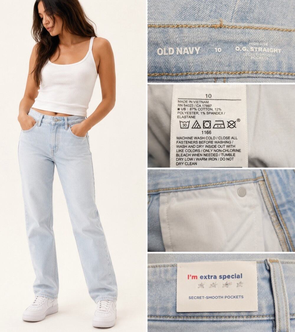 NWT Old Navy Women's High Rise O.G. Straight Jeans Size 10 Light Wash Denim